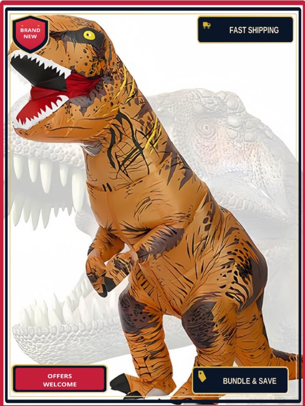 Adult T-Rex Inflatable Costume Polyester Dinosaur Jumpsuit Halloween Party